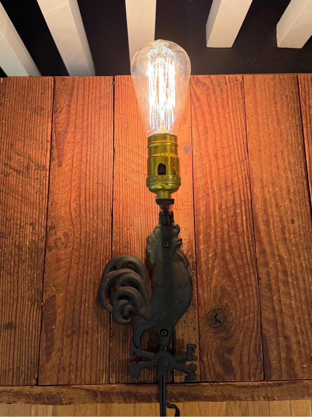 Black Rooster Wall Sconce Lamp - Rustic Home Wall Decor